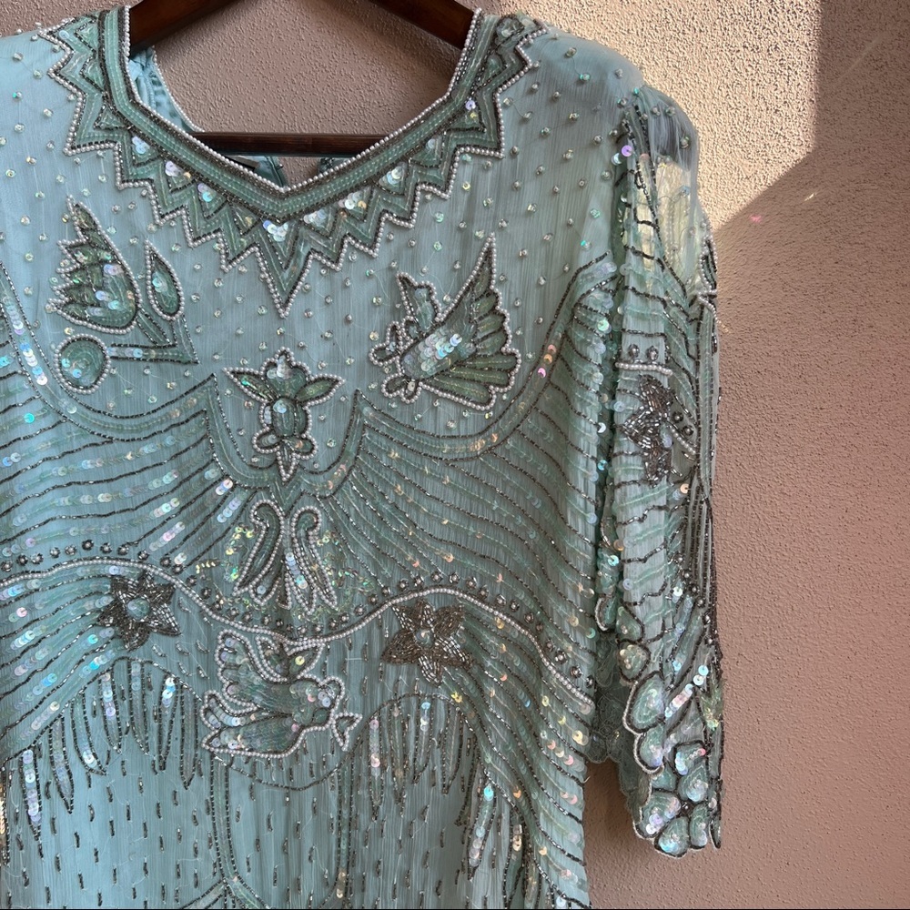 Vintage Odeon Beaded Sequin Silk Lined Blouse - Picture 3 of 12